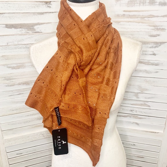 Zazou Luxe Accessories - Zazou Luxe Autumn Eyelet Knit Scarf Cinnamon NWT